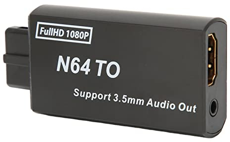 Zunate Convertidor N64 a HDMI 1080p, Señal de Video de Consola de Juegos N64 a Adaptador de Señal HDMI Compatible con PAL NTSC con Interfaz de 3,5 Mm, Que Se Muestra en el Monitor de TV HD