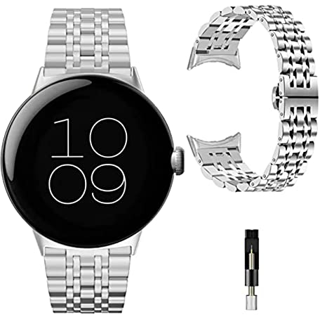 Miimall Metall Armband Kompatibel Mit Google Pixel Watch 3 41mm/2/1, Edelstahl Schmetterlingsschnalle Verstellbares Ersatzarmband - Silber