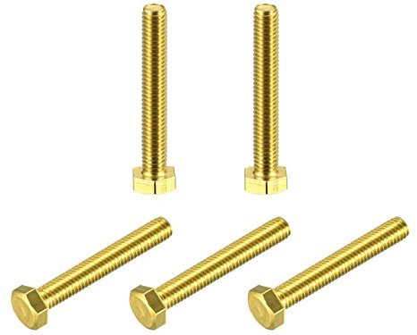 sourcing map Lot de 5 boulons hexagonaux en laiton, M6 x 40 mm, entièrement filetés, grade 4.8, vis à métaux pour machines