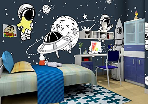 Dessin Animé Vaisseau Spatial Salon TV Fond Papier Peint 3D Étoile Ciel Espace Papier Peint Chambre D'enfants Salle À Manger Murale Garçon