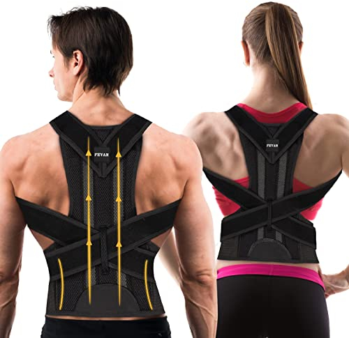 FEVAN Rücken Geradehalter Premium Verstellbare - Haltungskorrektur Rücken Damen und Herren - Rückengurt - Schultergurt Haltungskorrektur atmungsaktives Neopren (L)
