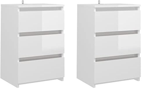 vidaXL 2x Bed Cabinets High Gloss White Engineered Wood Indoor Side Cabinet
