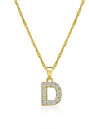 Zelaro Halskette Damen mit Buchstaben | Kette Gold & Kette Silber mit Zirkonia Buchstaben Anhänger Kette mit Buchstaben Geschenk für Frauen Geburtstag | Verstellbare Halskette in Gold (Gold D)