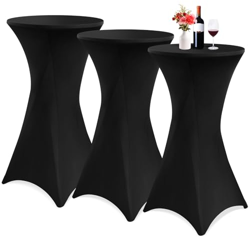 Showgeous 3er-Set Stretch Stehtisch Husse für Bistrotisch Ø 60-65 cm,Hussen Stehtische Schwarz 60 cm,Verstärkung im Fußbereich,Stretchhusse Schwarz Hussen für Stehtische und Bistrotische