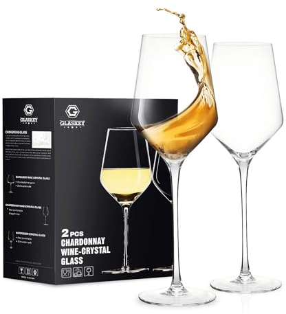 GLASKEY Lot de 2 Verres à Vin Blanc en Cristal Soufflé à la Bouche, Verres à vin Modernes de 450ml pour Vin Rouge et Blanc, Meilleurs Cadeaux pour un Usage Quotidien