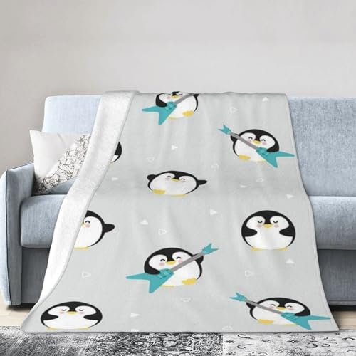 ASEELO 200 x 150 cm Decke Nette Pinguin Fleecedecke Sofa Überwurf für Bett und Couch Reisen