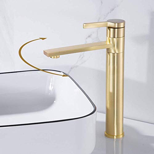 Rubinetto Lavatrice Lavabo Lavabo Lavabo in Ottone Trafilatura Filo Freddo e Rame Spazzolato Oro Monoforo Tavolo Lavabo Uscita Ugello Rotazione