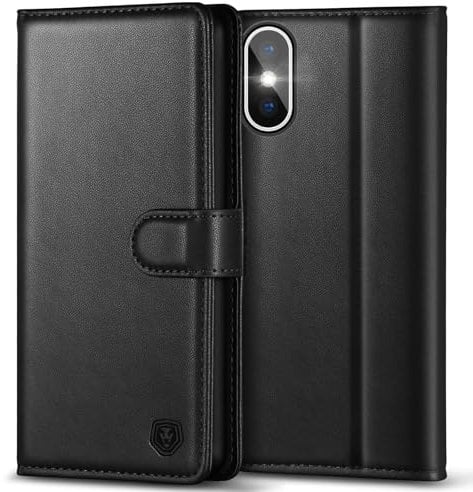 Kuafcase Compatible for iPhone X/XS Case with 4 Card Slots Magnetic Closure Kickstand Shockproof Protective Phone Case Compatible for iPhone X/XS - Black