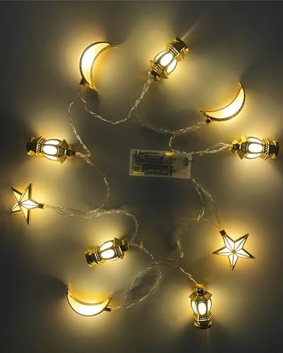 Ramadan & Eid Mubarak Lights - 5.4ft 10 LEDs Lantern Star Moon String Fairy Lights for Home Garden Party