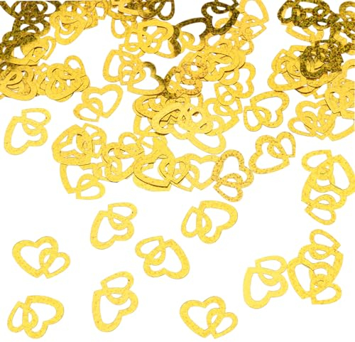 ENLACE Herzen Konfetti Geburtstag Deko Gold Tischdeko Hochzeit,300 Stück Streudeko Hochzeit,Gold Konfetti Hochzeit Deko,3,1cm Glitzer Pailletten Valentinstag Deko,Herz Confetti Jubiläum(Gold Glitzern)
