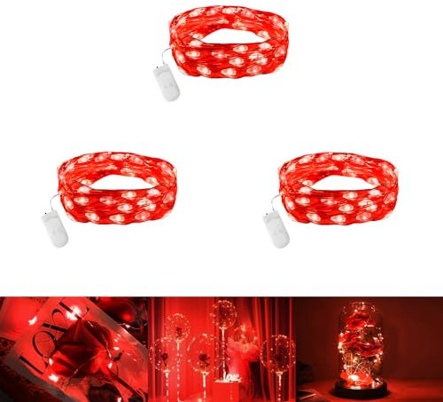 Etopgo Red Battery Fairy Lights for Valentines Decorations,3 Pack 2M20LEDs Micro red String Lights for Valentines Day, Wedding Anniversary, Party, Halloween, Christmas Decorations