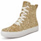 UBWDU Damen High Top Glitzer Tennis Sneaker Plateau Sneaker mit Reißverschluss Strass Bling Hochzeit Brautschuhe Glänzende Pailletten Schuhe, Gold, 35 EU
