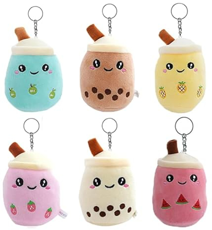 YaLiyA 6er-Pack Bubble Tea Kuscheltier SchlüsselanhängerBubble Tea Kuscheltier Mit Schlüsselanhänger Pearl Milk Tea Kuscheltier Gefüllte Plüsch Spielzeug für Party/Geschenke/Klassenzimmer