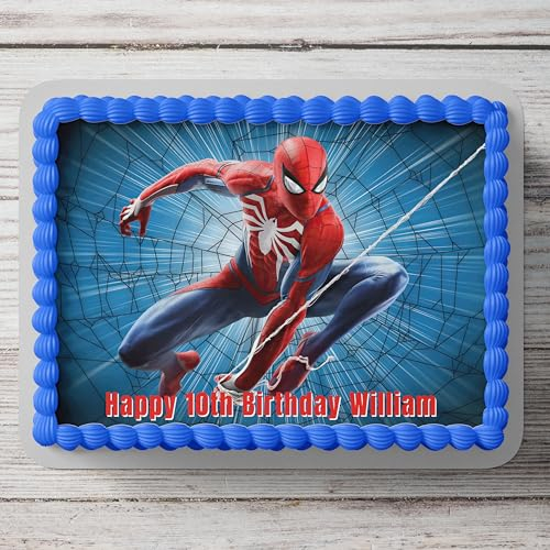 Spiderman Themed Personalised Cake Topper A4 Size Edible Icing Sheet Birthday Cake Decoration