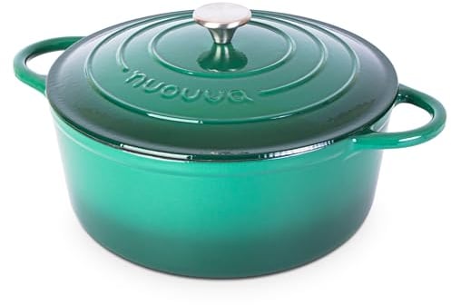 Cocotte en Fonte avec Couvercle – Casserole Émaillée Antiadhésive Résistante au Four – Vert Foncé, 7.3 Litres, 30cm – par Nuovva