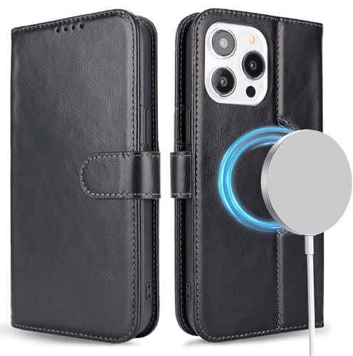 ELTEKER Handyhülle für iPhone 12 Pro Max Hülle [Echtes Leder] Klapphülle Schutzhülle Flip Case - Schwarz