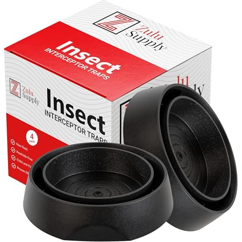 Zulu Supply Bettwanzenfänger, Fallen, 4 Stück, Schwarz, Bettwanzen-Monitor, Insektendetektor für Bettbeine oder Möbel (Schwarz, 4er-Pack)