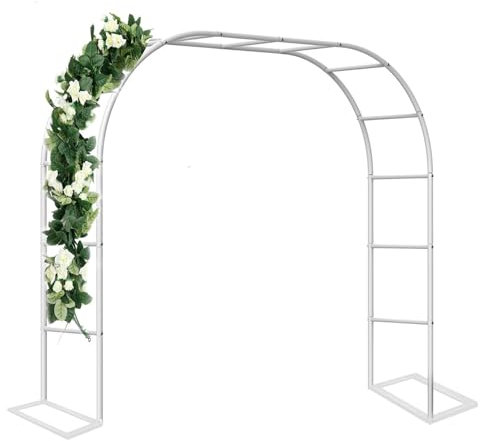 White Metal Garden Arch Heavy Duty Rose Arbor for Climbing Plants Support Archway Wedding Arches 220cm 230cm 240cm High, Pergola Trellis Grape Vines Archway(Size:200x230x40CM/6.6x7.5x1.3ft)