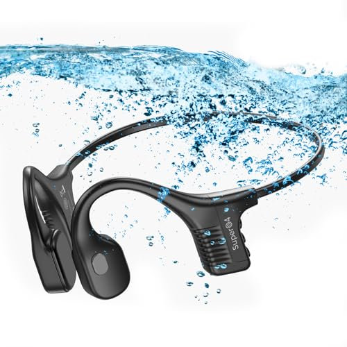 Bone Conduction Headphones Bluetooth IPX8 Waterproof Wireless Headsets Built-in 32GB Memory card Open Ear Earphones with MP3 Player Multi-devices Connection 12 Hours Playtime Large Battery
