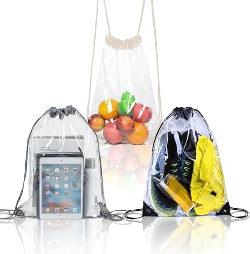 BSITSSS 3 Stück Durchsichtiger Rucksack, Transparent Kordelzug Transparenter Turnbeutel, Clear Bag Festival, Durchsichtige Tasche, Transparente Tasche mit Kordelzug Unisex, 42 * 33cm