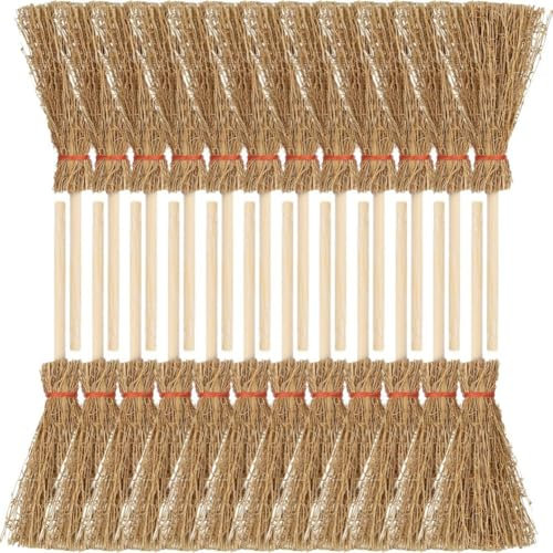 HiyyFloy 24 Stück Miniatur-Hexenbesen, Mini-Halloween-Besen, Ornamente, Mini-Besen, Dekorationen, Werkzeug, Kleine Hexenbesen