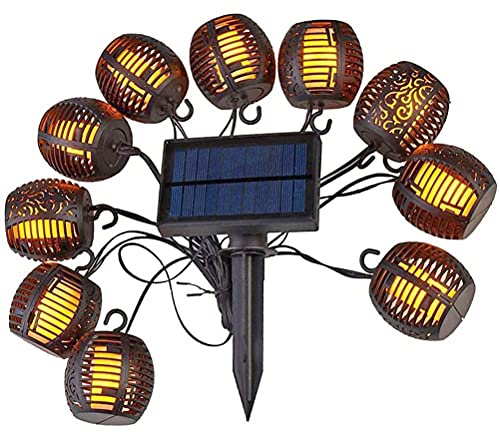 ZJchao Solar-Powered Retro Hanging String Lights with Flame Ball Design for Outdoor Halloween, Garden, and Bedroom Decoration (Black)