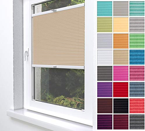 Home-Vision® Premium Plissee Faltrollo ohne Bohren zum Kleben Innenrahmen Blickdicht Sonnenschutz Jalousie für Fenster & Tür (Beige - Höhe 200cm x Breite 85cm)