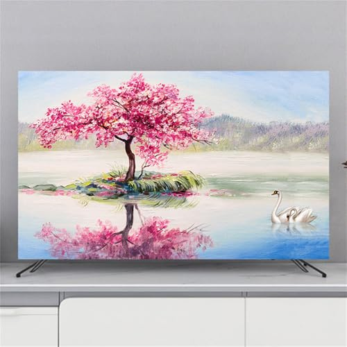 Treer Copertura Antipolvere per TV, Copertura Schermo Tessuto di Elastico Universale Protettori Schermo per Televisori per 32-80 Pollici Interni TV/PC Copertu (46-48 Pollici,Albero rosa)