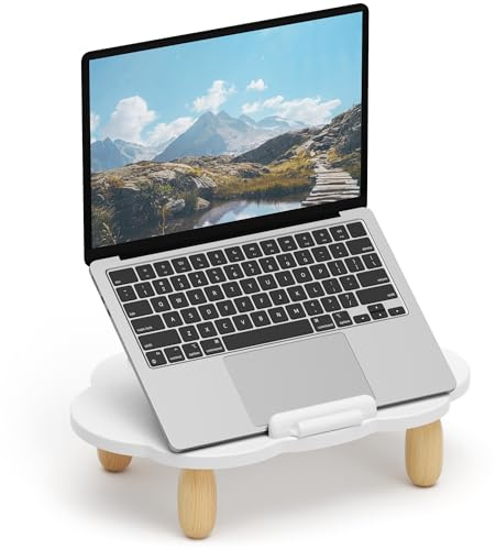 Adjustable Wood Laptop Stand, Ergonomic Height Angles Computer Stand, Cloud-Shaped Holder Riser Notebook Stand for Desk Compatible with Air, Pro, Dell, HP, Lenovo More 10-17.3 Laptops, White