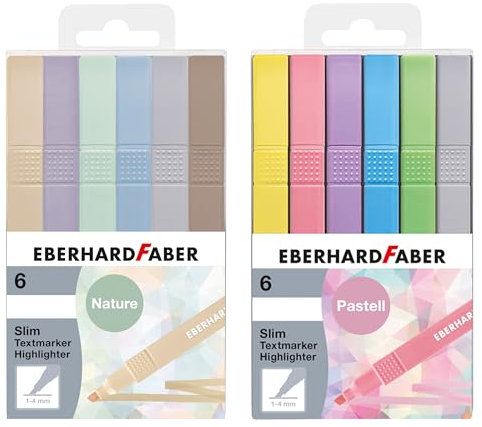 EBERHARD FABER 599041 - Textmarker Set Slim, 12 Marker Stifte in Natur- und Pastellfarben, Strichstärke 1-4 mm