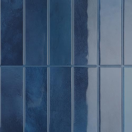 CRE8TIVE Carrelage Adhesif Mural Cuisine 16 Pièces Credence Adhesive pour Cuisine Bleu Foncé Marbre Carrelage Rectangulaire Carreaux Adhesif Salle de Bain Imperméable Buanderie Cheminee 30.5 x 30.5cm