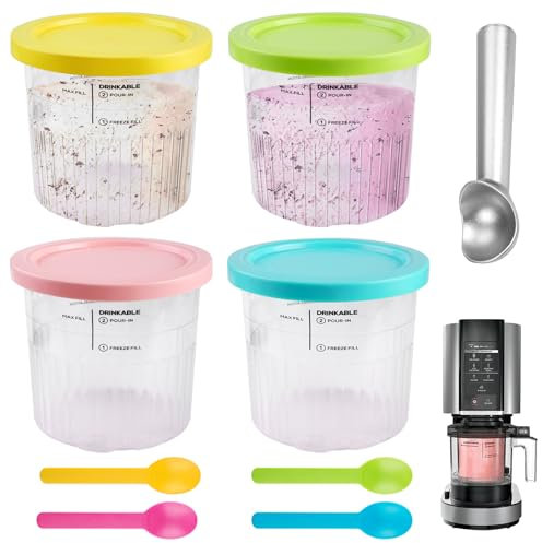 BORDEAG Behälter für Ninja Creami Deluxe, Eiscreme Behälter, 4 Stück Eisbehälter für Speiseeis, Ersatz für Ninja Creami Deluxe Behälter NC501EU NC500EU, Creami Deluxe Zubehör
