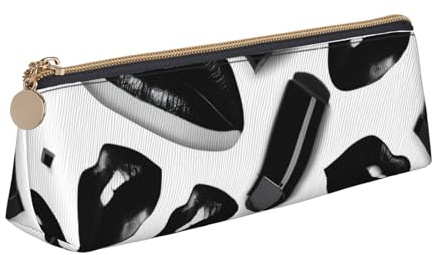 Longzehao Cooles schwarzes Federmäppchen mit Lippenstift-Lippen-Aufdruck, dreieckig, Aufbewahrungstasche für Bürobedarf, Kosmetik, Toilettenartikel, Weiß, One Size, Art-Deco