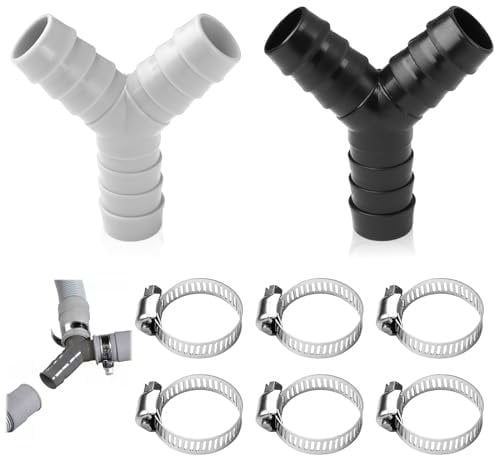 2Pcs 2-Way Y Splitter for Pipes, Washing Machine Waste Splitter, Double Waste Pipe Connection Accessory for Washing Machine and Dishwasher, Includes 6 Hose Clamps