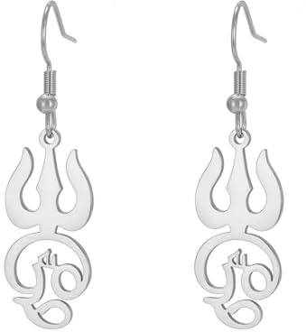 Indien Tamil Om Symbol Anhänger Ohrringe Edelstahl Vintage Dreizack Yoga Shiva Symbol Ohrring Amulett Schmuck Geschenke