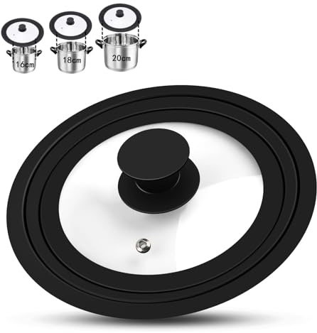 BCENG Universaldeckel Multifunktionaler Pfannendeckel Ø 16, 18 und 20 Glasdeckel Abgestuften Silikonrandmit und Dampfloch Glasdeckel Hitzebeständig für Pfannen und Töpfe Deckel