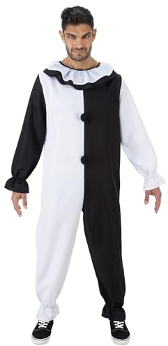 Chaks - Art the Clown Jumpsuit, Clown Overall, Horror Kostüm | Offizielles Terrifier Outfit, Schwarz Weiß, Clown Overall, Cosplay Outfit für Halloween und Karneval
