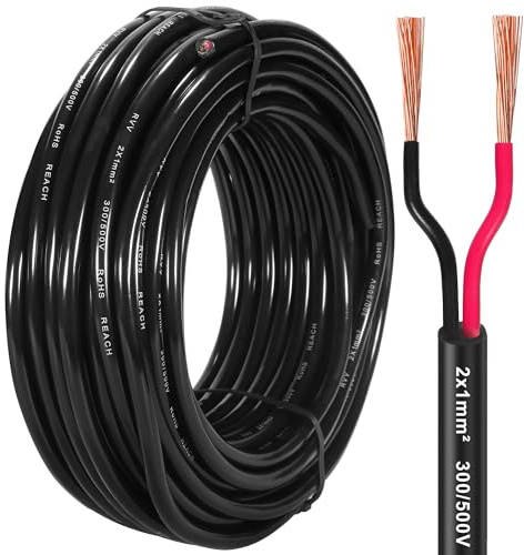 D-TECH Câble de remorque 2 Fils 20M, câble électrique pour eclairage de remorque,Câble Rond 2 Fils pour Feux remorque Caravane,Câble de véhicule 2 x 1 mm²12V 24V 48V 80V