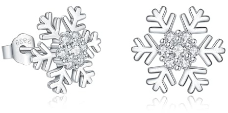 Zolkamery Ohrringe Weihnachten, 925 Sterling Silber Schneeflocken/Elch Ohrstecker Ohrringe für Damen Mädchen, Klein Hypoallergen Weihnachts Ohrstecker mit Perlen Zirkonia, Geschenk zu Weihnachten