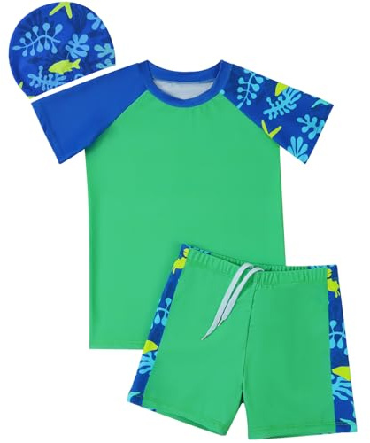 Valcatch Boys Swimming Costume 3 Piece Short Sleeve Swim Set, 6-7 Years
