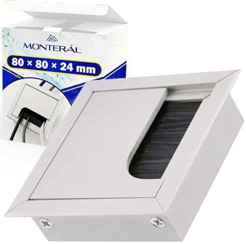 Passe Cable Bureau 80 x 80 mm H24 mm Couleur de Gris - Passe Fil Bureau avec Brosse - Garantie de 10 Ans - MONTERAL