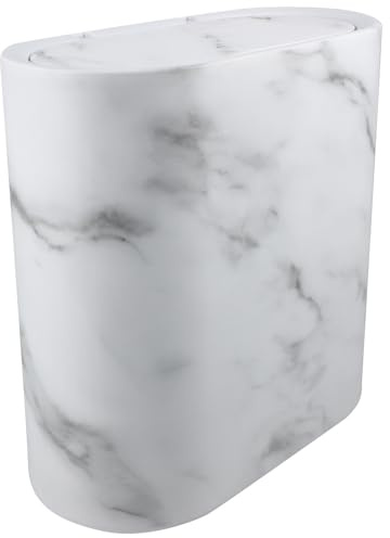 Slim Trash Can with Lid Plastic Narrow Wastebasket for Bathroom | Marble Moderate Capacity Appearance , Space-saving Design Gap Easy to Clean Surface for Home Use
