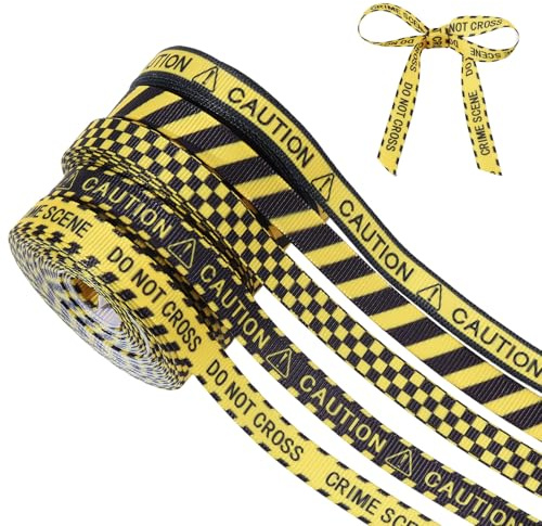 CONCHLERY 5 Rolls 5 Styles Caution Do Not Cross Ribbon 5 Yards Caution Warning Tape Ribbons Black Yellow Do Not Cross Ribbons for Gift Wrapping Party Building Decoartion