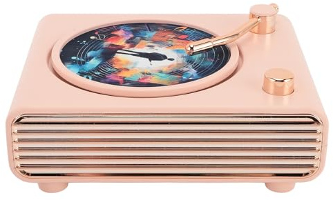 Bewinner Bluetooth Record Player Speaker, Retro Desktop Wireless Speaker with HiFi Sound, 5.3 Bluetooth, 1200mAh Battery for PC, Gaming, Home Decor (Pink)