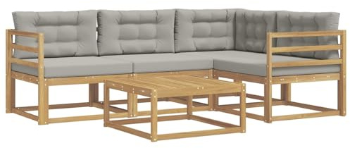 vidaXL Outdoor-Sofagarnitur 5 pcs Weiß und Hellgrau 79 x 79 x 37 cm, Akazienholz Sofa, modernes Outdoor-Möbel, stylische Sectional-Garnitur, wetterfeste Terrasse, Garten Sitzgruppe