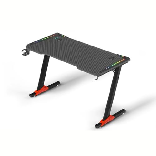 Scrivania da gaming a forma di Z, grande scrivania per PC con illuminazione a LED, gancio per cuffie e portabicchiere, in fibra di carbonio, ideale per casa e ufficio 100cm