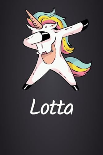 Lotta: DIN A5 (6'x9') Notizbuch mit 120 blanko Seiten - Personalisiertes Journal | Tagebuch | Poesiealbum | Notizheft mit süßem Einhorn als Geschenk ... oder zum Geburtstag für Frauen und Mädchen