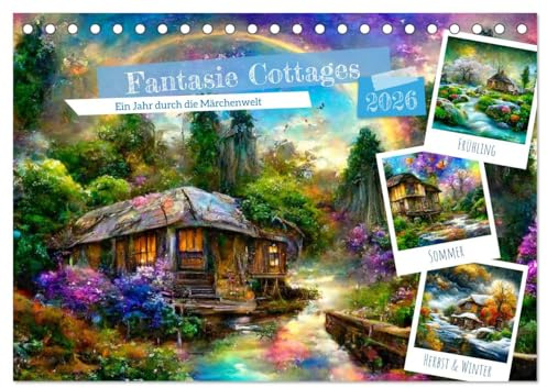 Fantasie Cottages - Ein Jahr durch die Märchenwelt (Tischkalender 2026 DIN A5 quer), CALVENDO Monatskalender: Zauberhafte Cottages in einer Fantasy World (CALVENDO Orte)