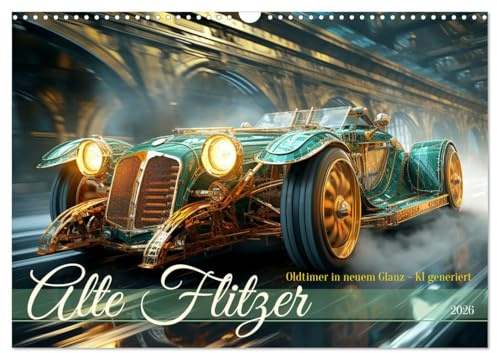 Alte Flitzer (Wandkalender 2026 DIN A3 quer), CALVENDO Monatskalender: Oldtimer in neuem Glanz flitzen durch die Straßen - KI generiert (CALVENDO Mobilitaet)