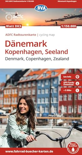 BVA ADFC Radtourenkarte Dänemark, Kopenhagen, Seeland/Denmark, Copenhagen, Zealand 1:150.000: reiß- und wetterfest, E-Bike geeignet, mit GPS-Tracks ... Seeland, Falster und Lolland auf einer Karte.